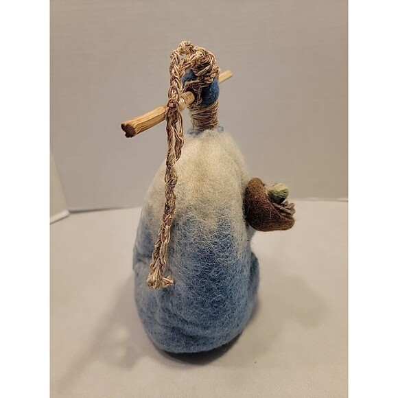 Felted Wool Bird House Nest Handmade Fiber Art Artist Wood Hanger Blue White - Picture 4 of 14